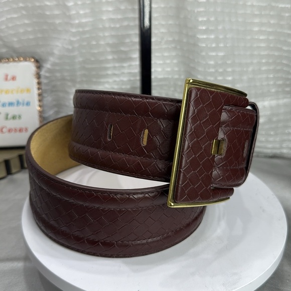 (H) Vintage Women\'s Brown Belt, Textured Weave, Genuine Leather Lined, Size M main image 9